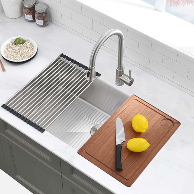 28 Inch Undermount Kitchen Sink-Wesliv 28x19 Inch Stainless Steel Kitchen Sink Undermount Sink 16 Guage Single Bowl Deep Kitchen Sinks with Cutting Board