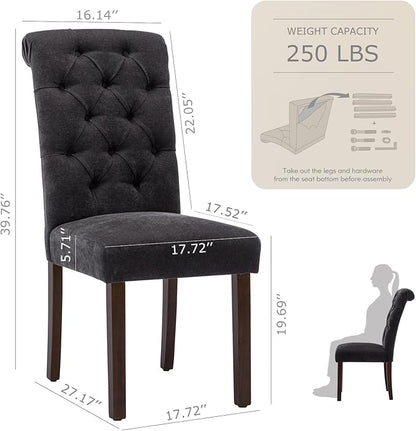 Tufted Dining Chairs Set of 6, Upholstered Parsons Dining Room Chairs, Fabric Kitchen Side Chair with Wood Legs, Black