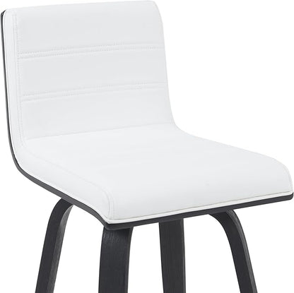 Armen Living Vienna Modern Swivel 26" Counter Height Barstool with White Faux Leather and Black Wood Finish