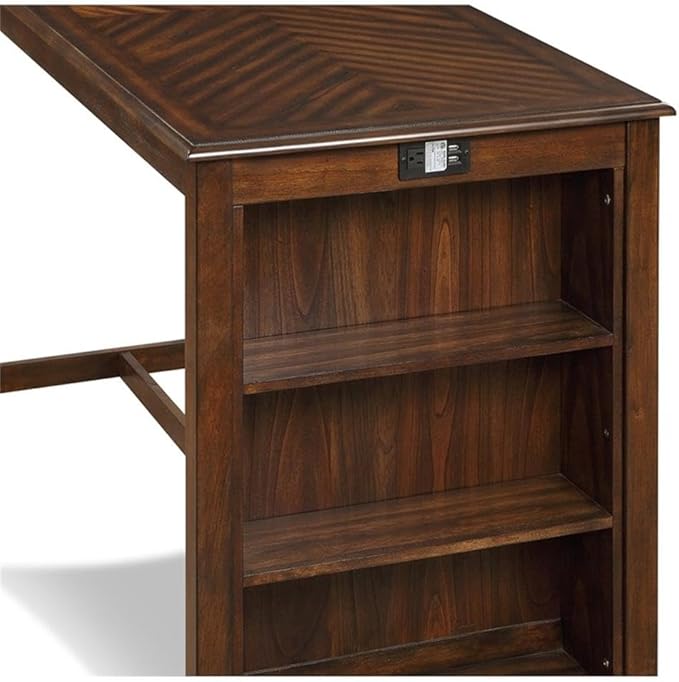 New Classic Furniture Amy Kitchen Counter Island Dining Table for 4 with Storage Shelf & USB Chargers, Traditional Brown Cherry