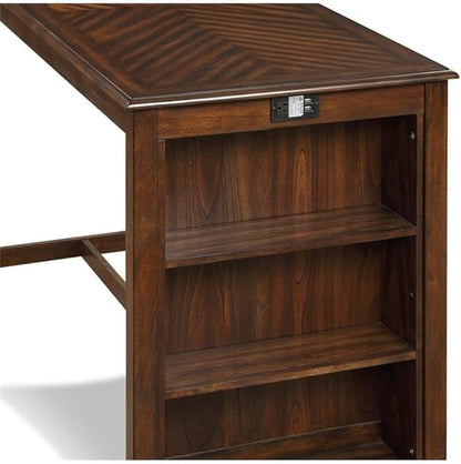 New Classic Furniture Amy Kitchen Counter Island Dining Table for 4 with Storage Shelf & USB Chargers, Traditional Brown Cherry
