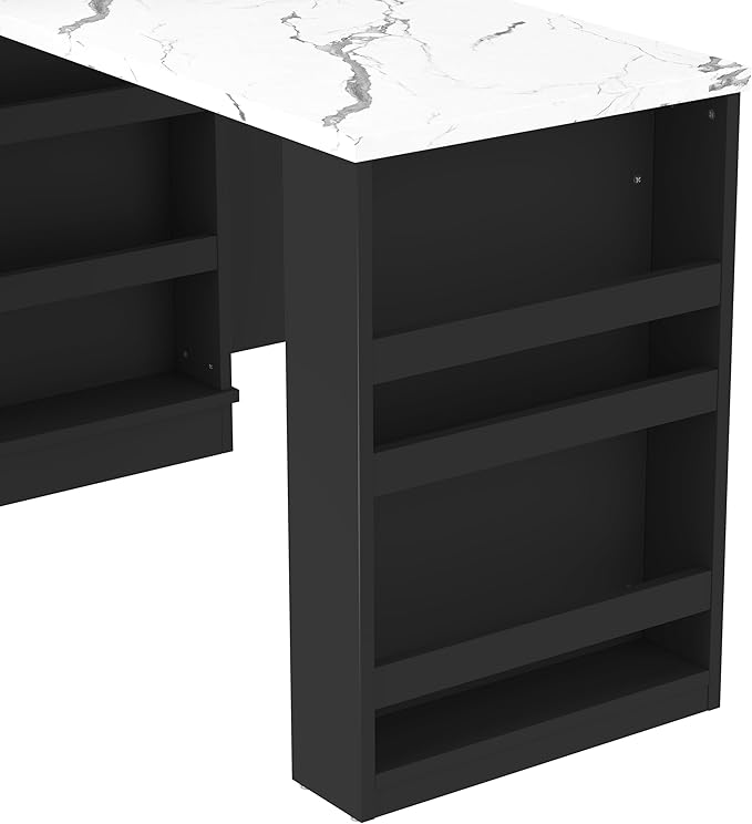 Kitchen Island Console with Storage, White and Natural Wood Top, Extendable Dining Table with Drawers and Shelves, 80.7 x 33.4 x 35.3 Inches (Black)