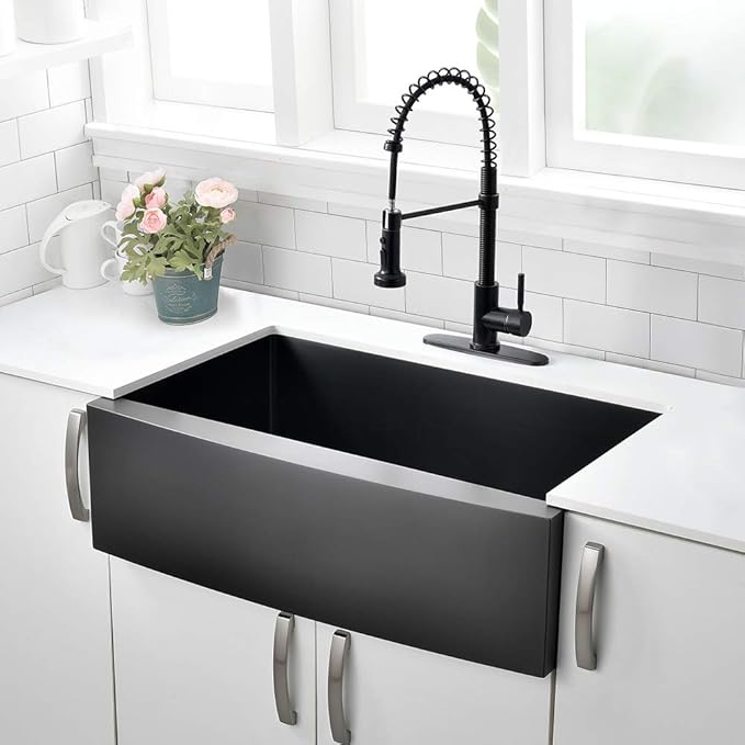33 Inch Black Farmhouse Sink - VOKIM 33 x 22 Apron Front Farmhouse Sink Stainless Steel 16 Gauge Single Bowl Gunmetal Kitchen Sink