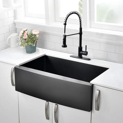 33 Inch Black Farmhouse Sink - VOKIM 33 x 22 Apron Front Farmhouse Sink Stainless Steel 16 Gauge Single Bowl Gunmetal Kitchen Sink