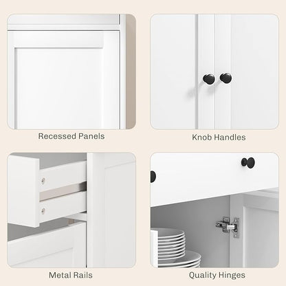 HOMCOM Sideboard Buffet Cabinet with Storage, 55" Modern Kitchen Cabinet with 4 Doors, 2 Drawers and 2 Adjustable Shelves, Coffee Bar Cabinet, White