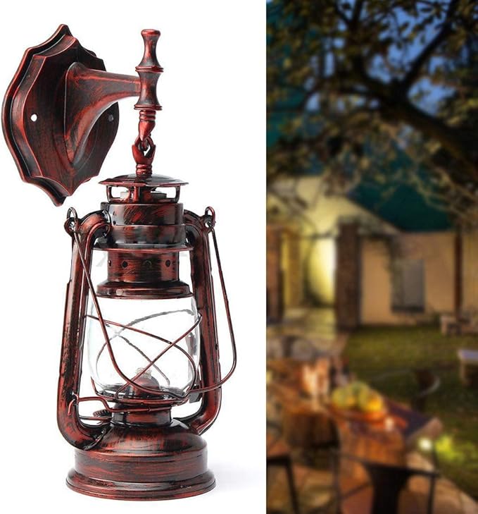 Rustic Wall Sconce Lantern Light, Western Light Fixtures, Vintage Wall Lamp, Farmhouse Wall Light Fixtures, Indoor Old Fashioned Lantern for Hallway Farmhouse Loft (Red Bronze, 1pc)