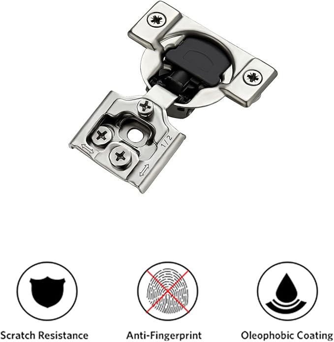 Ravinte 20 Pack 10 Pair 1/2 inch Overlay Soft Close Hidden Door Hinge for Kitchen Cabinet Stainless Steel Adjustable Satin Nickel Hardware