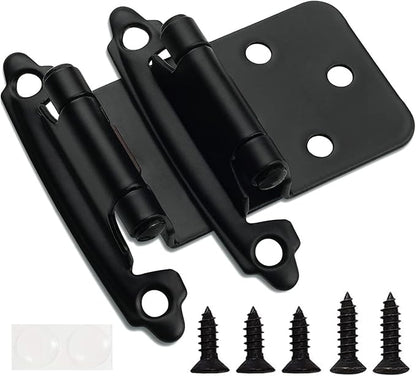 Decobasics 1/2" Overlay Matte Black Cabinet Hinges (10 Pair -20 Pcs) Self Closing Bath & Kitchen Cabinet Hinges Black Flush Mount w/Door Bumpers & Upgraded Screws
