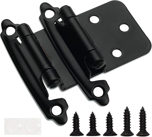 Decobasics 1/2" Overlay Matte Black Cabinet Hinges (10 Pair -20 Pcs) Self Closing Bath & Kitchen Cabinet Hinges Black Flush Mount w/Door Bumpers & Upgraded Screws