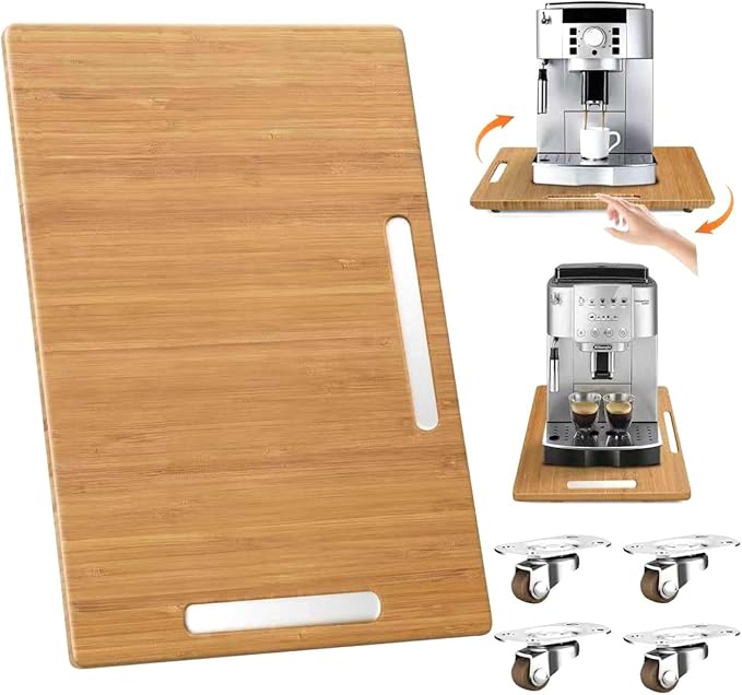 oy&Grace Appliance Slider for Kitchen Appliances 360° Rolling Sliding Tray for Coffee Maker Countertop, Bamboo Coffee Pot Slider Rolling Tray with Universal Rollers (Natural, Medium 14.5" x 10")