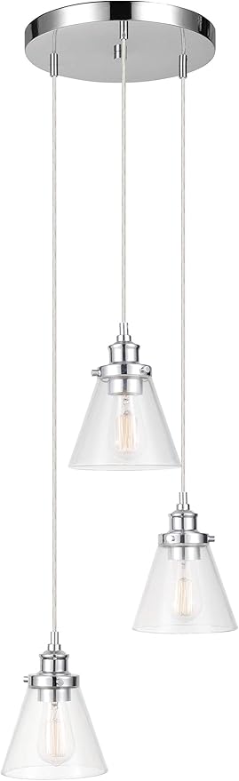 Globe Electric 61037 Jackson 3-Light Pendant, Chrome, Clear Glass Shade, Bulbs Included, 220 Lumen
