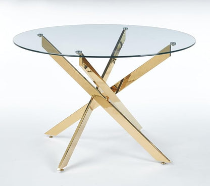 Round Glass Dining Table,Glass Dining Room Table with Metal Legs, Modern Style Glass Kitchen Table for Home, Kitchen, Dining Room