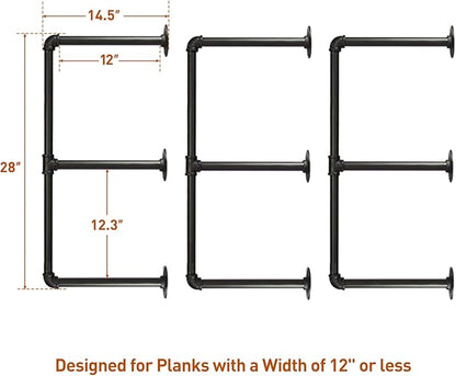HITOMEN Industrial Iron Pipe Shelves, 3 Set 3-Tier, 28" Tall, 12" Depth, DIY Open Bookshelf Bookcase, Wall Mounted Vintage Retro Shelving, Rustic Farmhouse Pantry Kitchen Storage, Black Shelf Brackets