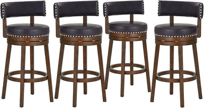 COLAMY Swivel Bar Stools Set of 4, 30 Inch Swivel Counter Height Stools, Modern Upholstered Wooden Barstools with Back for Kitchen Island Dining Room Bar, Dark Brown