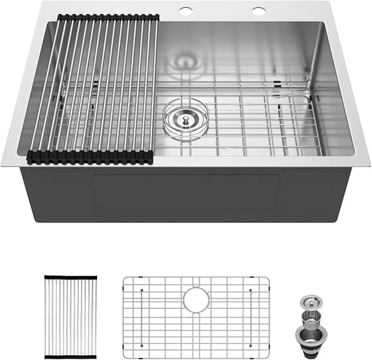 30 Drop In Kitchen Sink-Beslend Stainless Steel Topmount Sinks 16 Gauge Single Bowl Handmade Kitchen Basin 30x22x10 Inch Overmount Sink