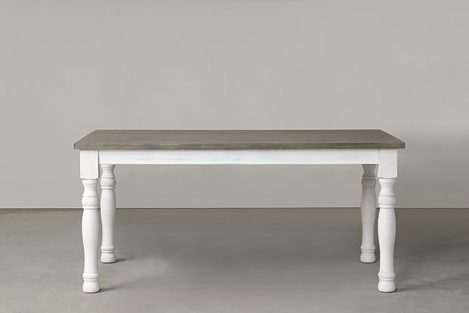 Roundhill Furniture Ebret Farmhouse Two-Tone Distressed Wood Dining Table, Brown and White
