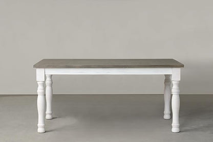 Roundhill Furniture Ebret Farmhouse Two-Tone Distressed Wood Dining Table, Brown and White