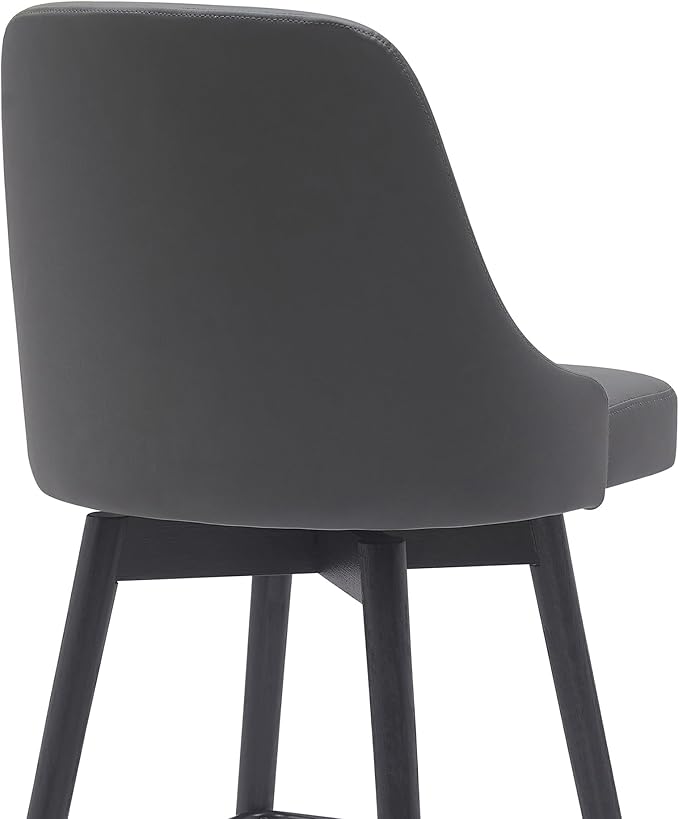 Armen Living Sicily Modern Farmhouse 30" Seat Height Swivel Black Wood Bar Stool for Kitchen Island Counter in Gray Faux Leather
