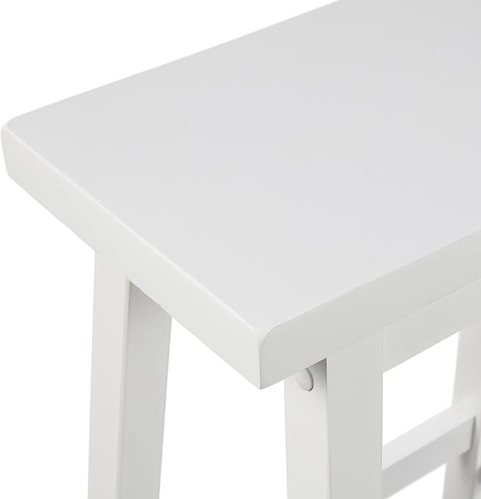 Basics Solid Wood Saddle-Seat Counter Height Bar Stools for Kitchen Island with Footrest, Sturdy Construction, 24-Inch Height, White, Set of 2