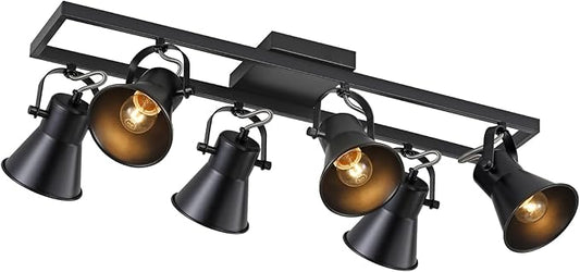 KEESFU Modern Kitchen Track Lighting Fixtures Ceiling,Black 6 Light Track Lighting with Rotatable Light Heads,Industrial Ceiling Spotlight for Kitchen Living Room Laundry Entrance.