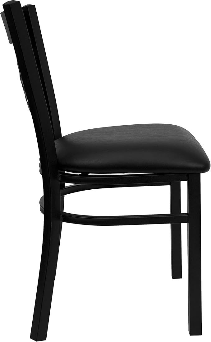 Flash Furniture 4 Pack HERCULES Series Black ''X'' Back Metal Restaurant Chair - Black Vinyl Seat