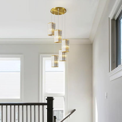 Modern Pendant Light Gold Rectangle Pendant Lighting Mini Crystal Chandeliers Adjustable Pendant Light Fixture for Kitchen Island Dinning Room Living Room Corridor Bedroom(Gold 5-Light)