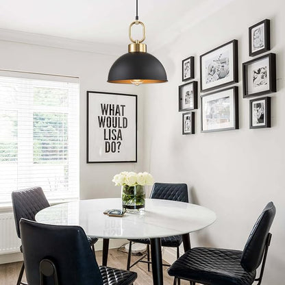2 Pack Black Pendant Lights Kitchen Island, 10'' Farmhouse Industrial Pendant Light Fixtures, Adjustable Height Modern Dome Hanging Light for Kitchen Dining Room Entryway Bar