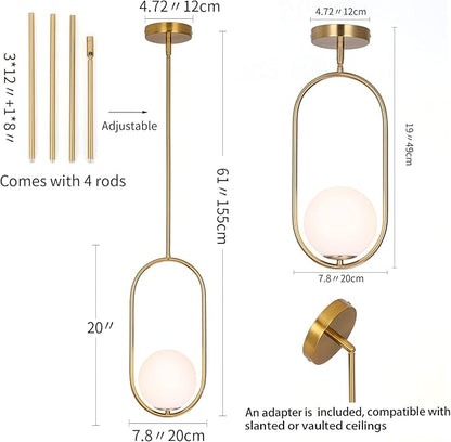 SeeU Modern Pendant Lighting Gold Globe Pendant Light Fixture,Mid Century Chandelier One Light Hanging Fixture for Kitchen Island,Adjustable Length Indoor Lighting for Dinning Room Bedroom
