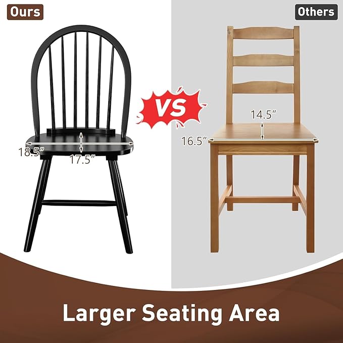 SIMOE Windsor Dining Chairs Set of 4, Farmhouse Wood Dining Chairs with Solid Wood Legs, Spindle Back Kitchen Chairs for Living Dining Room, Black