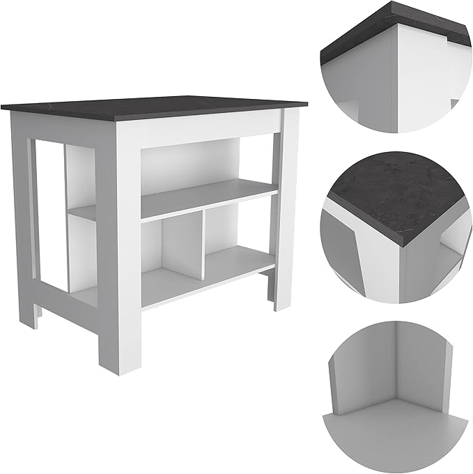 GOWE Cala Kitchen Island, Four Legs, Three Shelves -White/Onyx