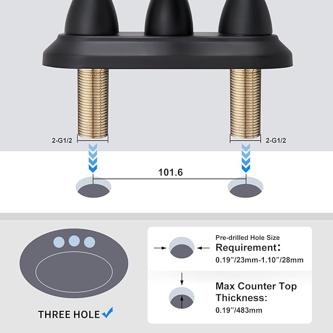 4 Inch Bathroom Sink Faucet Black - 2 Handle Centerset Faucets | 360° Swivel Spout Vintage Vanity Faucet Bathroom with Pop-up Drain Assembly and Water Supply Hoses Matte Black