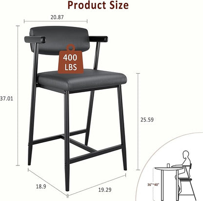 GarveeHome Bar Stools Set of 2, 26.5 in Upholstered Counter Height Bar Stools for 2 with Armrest, Wider Thickened Cushion, Bar Chairs with Backrest for Bar, Dining Room, Kitchen, Retro Black