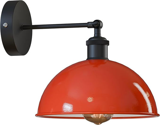 Dome Metal Wall Sconce, 180° Adjustable Industrial Wall Lamp for Bedside, Study, Kitchen, and Living Room Décor. (Orange_)