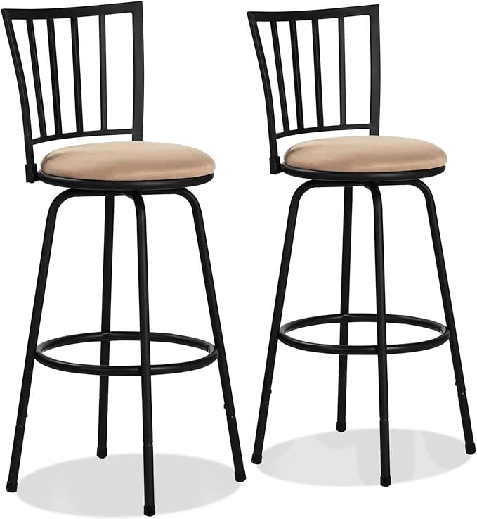 VECELO Bar Stools Adjustable Height Set of 2, 24/29" Barstool Swivel Counter Stool with Upholstered Seat and Footrest,Steel Bistro Pub Chairs, Island,Bar,Straight Line Backrest