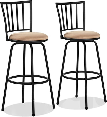 VECELO Bar Stools Adjustable Height Set of 2, 24/29" Barstool Swivel Counter Stool with Upholstered Seat and Footrest,Steel Bistro Pub Chairs, Island,Bar,Straight Line Backrest
