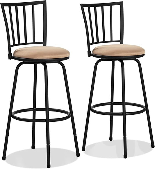VECELO Bar Stools Adjustable Height Set of 2, 24/29" Barstool Swivel Counter Stool with Upholstered Seat and Footrest,Steel Bistro Pub Chairs, Island,Bar,Straight Line Backrest