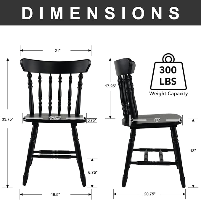 chairus Vintage Black Dining Chairs Set of 6, Farmhouse Windsor Wooden Dining Room Chairs with Turned Spindle Back & Legs, Traditional Colonial Armless Side Kitchen Chairs