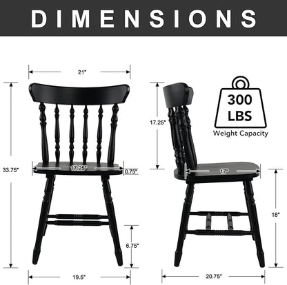 chairus Vintage Black Dining Chairs Set of 6, Farmhouse Windsor Wooden Dining Room Chairs with Turned Spindle Back & Legs, Traditional Colonial Armless Side Kitchen Chairs