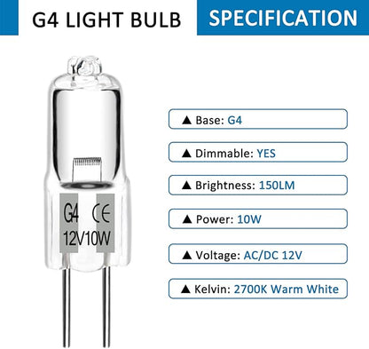 SCNNC JC Type G4 Halogen Bulb 12V 10W Low Voltage Landscape Light Bulb, T3 Bi-Pin Light Bulbs for Path Lights Replacement, RV Camper Van, Under Cabinet Puck Lights, Chandeliers, Warm White, 12 Pack
