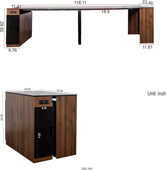 Dining Table for 6-8 People, 118.11" Multifunctional Extendable Kitchen Table for Home Dining Room, Modern Large Long Dining Room Console Table for Big Family Restaurant Furniture, Walnut Black