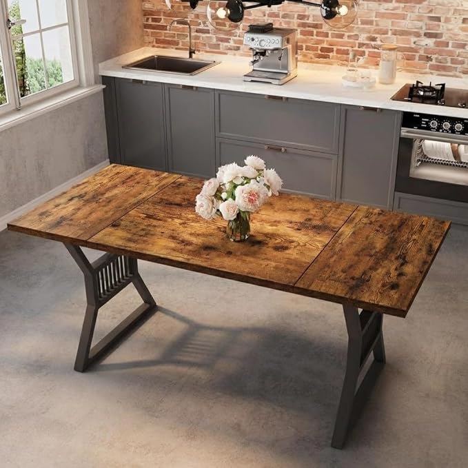 70.8 Inch Dining Table for 4-6 People, Farmhouse Wood Table with Metal Leg, Rectangle Kitchen Tables for Dining Room, Living Room, Conference Room, Breakroom, Vintage Color and Black
