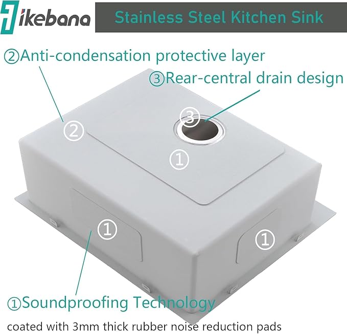 IKEBANA 25 Inch Black Drop In Kitchen Sink, 25 x 22 Inch 16 Gauge Single Bowl Stainless Steel Handmade Topmount Black Sink RV Bar Laundry Sinks