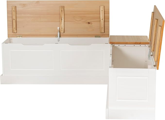 Linon Tobin Natural & White Dining Nook with Hidden Storage Spaces Includes Apple Green Cushion Set and Pillows