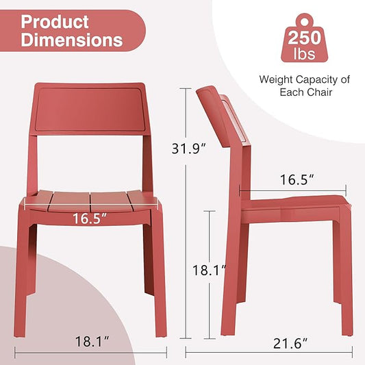 VECELO 4 Pack Plastic Dining Chairs, Stackable Patio Chairs for Indoor Outdoor Use in Kitchen, Poolside, No Assembly Required, Red