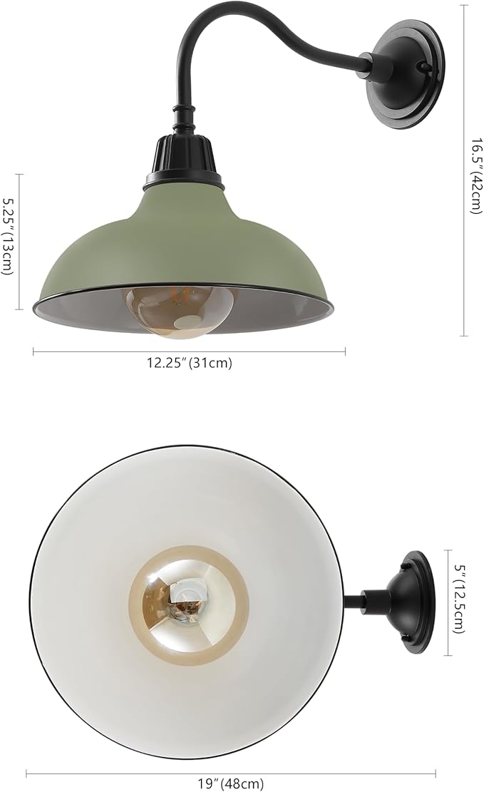 JONATHAN Y 12.25" Matte Olive Green/Black Farmhouse Industrial Outdoor Sconce, LED Gooseneck Wall Light for Porch, Metal Bowl Shade, Dimmable Vintage Exterior Fixture, LED Bulb Included (JYL7613I)