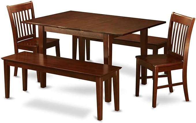 HomeStock 7 Piece Dining Table Set Consist of a Rectangle Dining Room Table with Leaf and 6 Wooden Seat Chairs, 32x60 Inch, Mahogany