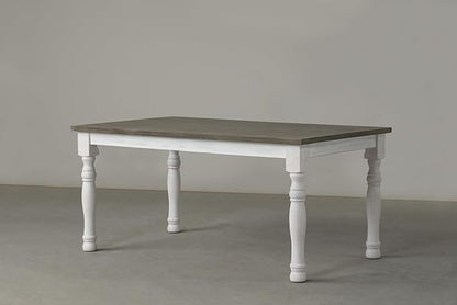 Roundhill Furniture Ebret Farmhouse Two-Tone Distressed Wood Dining Table, Brown and White