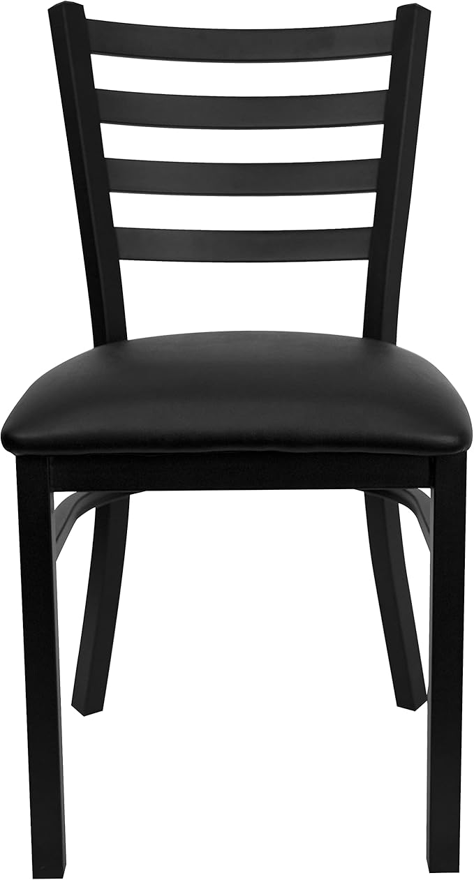 Flash Furniture HERCULES Series Black Ladder Back Metal Restaurant Chair - Black Vinyl Seat