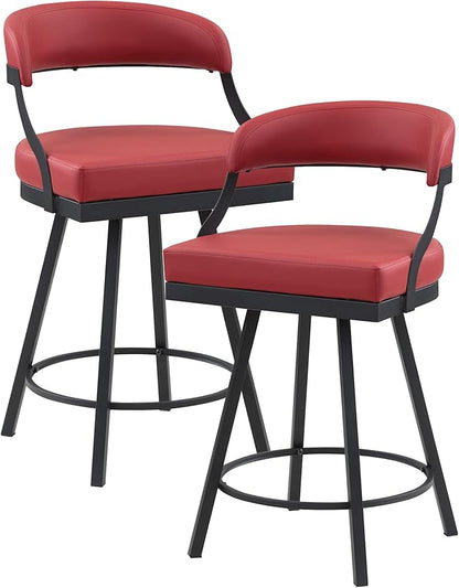 Lexicon Swivel Counter Height Stools Set of 2 - Counter Height Stools for Kitchen Island, Padded Seat, Open Back, Sturdy Black Metal Frame Finish and Red Faux Leather Cushion Seat, Red