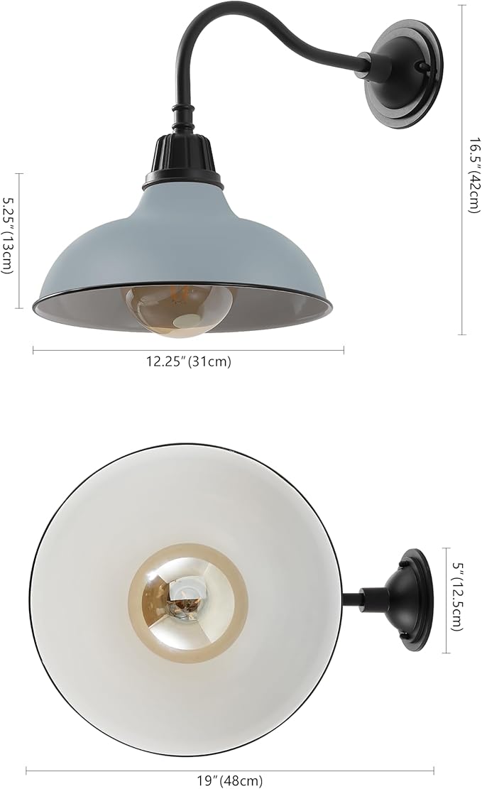 JONATHAN Y 12.25" Matte Silver Blue/Black Farmhouse Industrial Outdoor Sconce, LED Gooseneck Wall Light for Porch, Metal Bowl Shade, Dimmable Vintage Exterior Fixture, LED Bulb Included (JYL7613N)